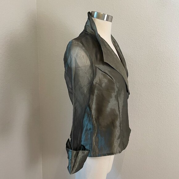 Alex Evenings Womens Small Green Organza Jacket 3/4 Sleeve Party Formal - Picture 5 of 11